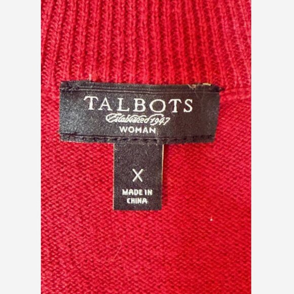 Talbots Women’s Red Cable Knit Full Zip Cardigan Sweater Size X - Picture 6 of 8